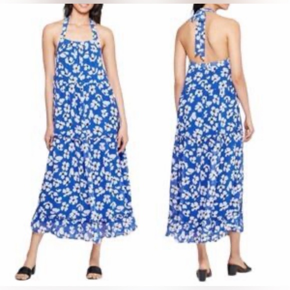 WhoWhatWear Blue Floral Halter Midi Dress. Size S. EUC - Picture 2 of 4